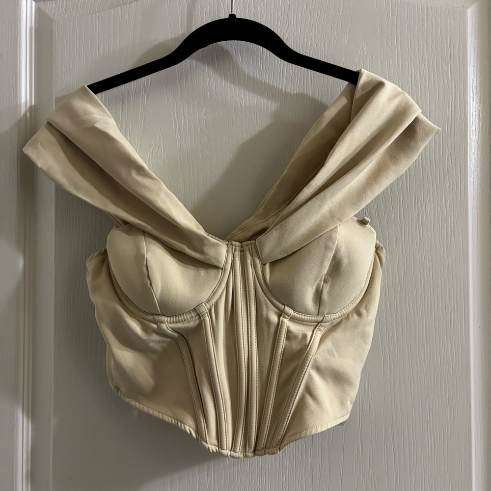 Windsor Cream Off-Shoulder Crop Top